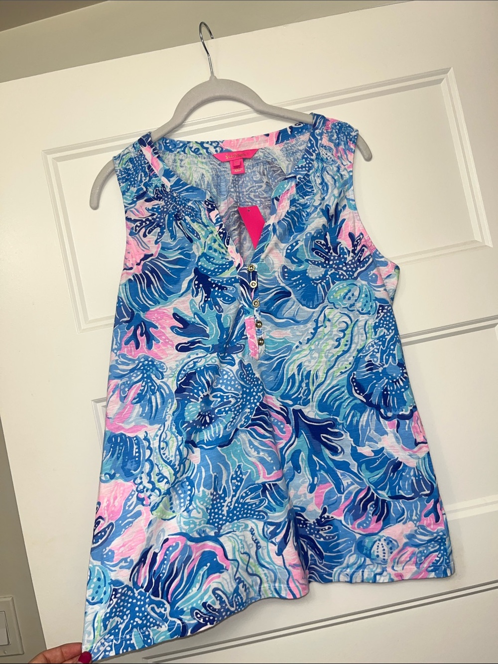 Lilly Pulitzer Blue and Pink Sleeveless V- Neck Tank Top